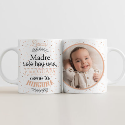 Two White Mugs Mockup With A Gypsophila In A Vase On A Beige Tab